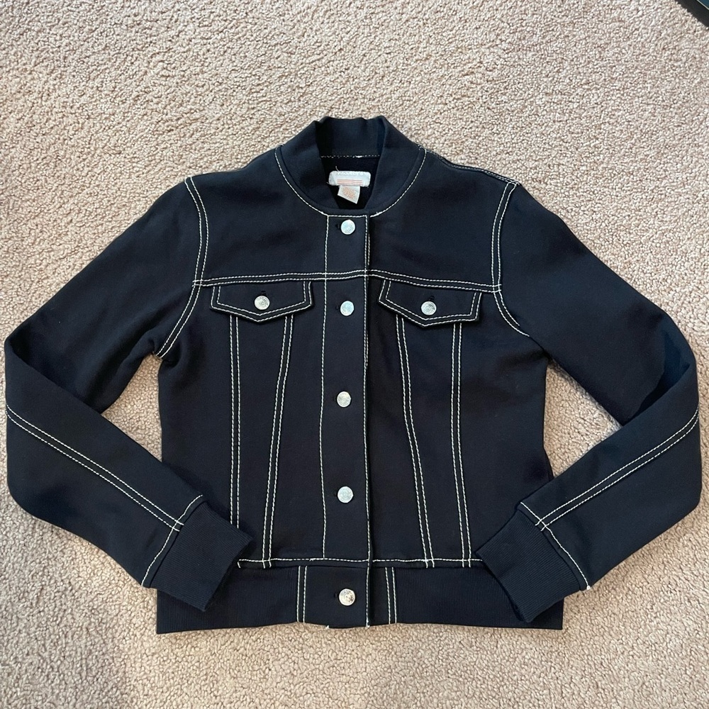 PROJECT G Black Soft Fleece Bomber Jacket with contrast Stitch in Black